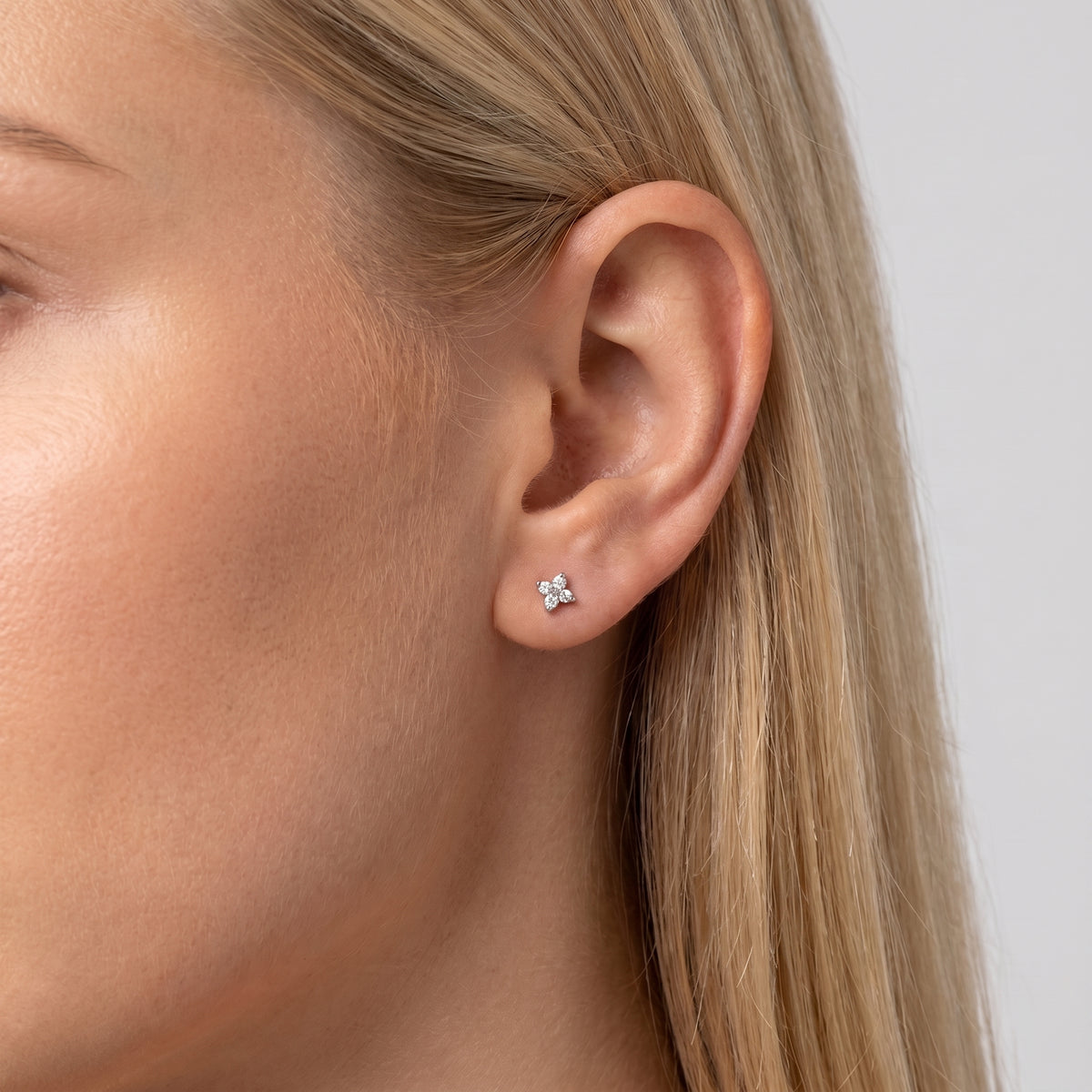 Agathe Four-Petal Crystal Flower Silver Earrings - Joie d’Or