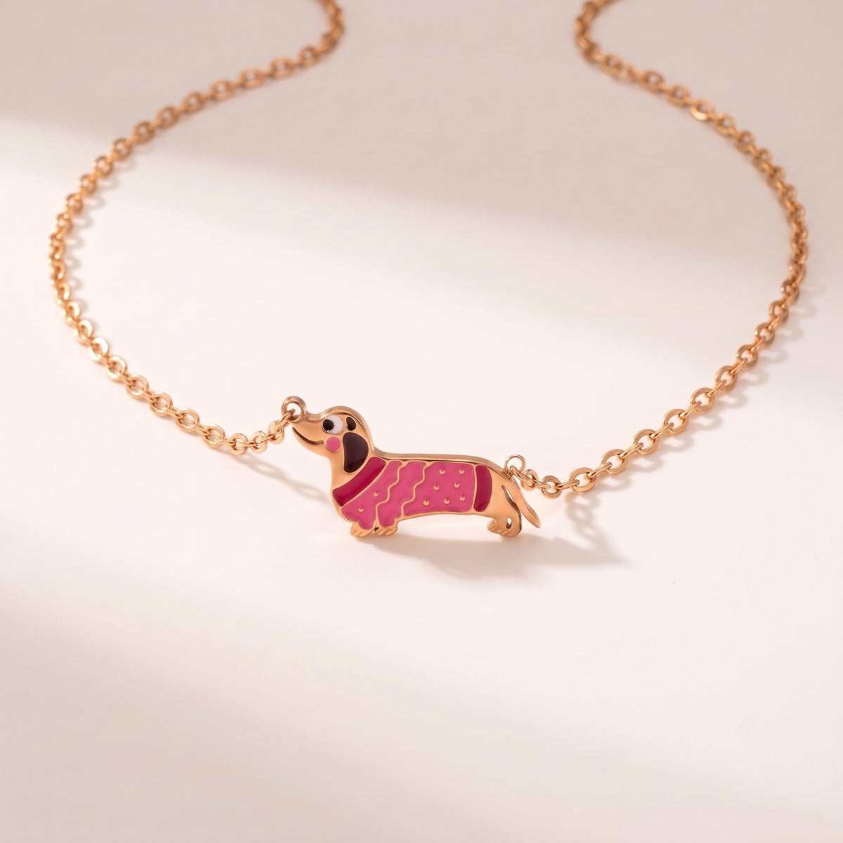 Bianca Pink Dachshund Gold Necklace - Joie d’Or