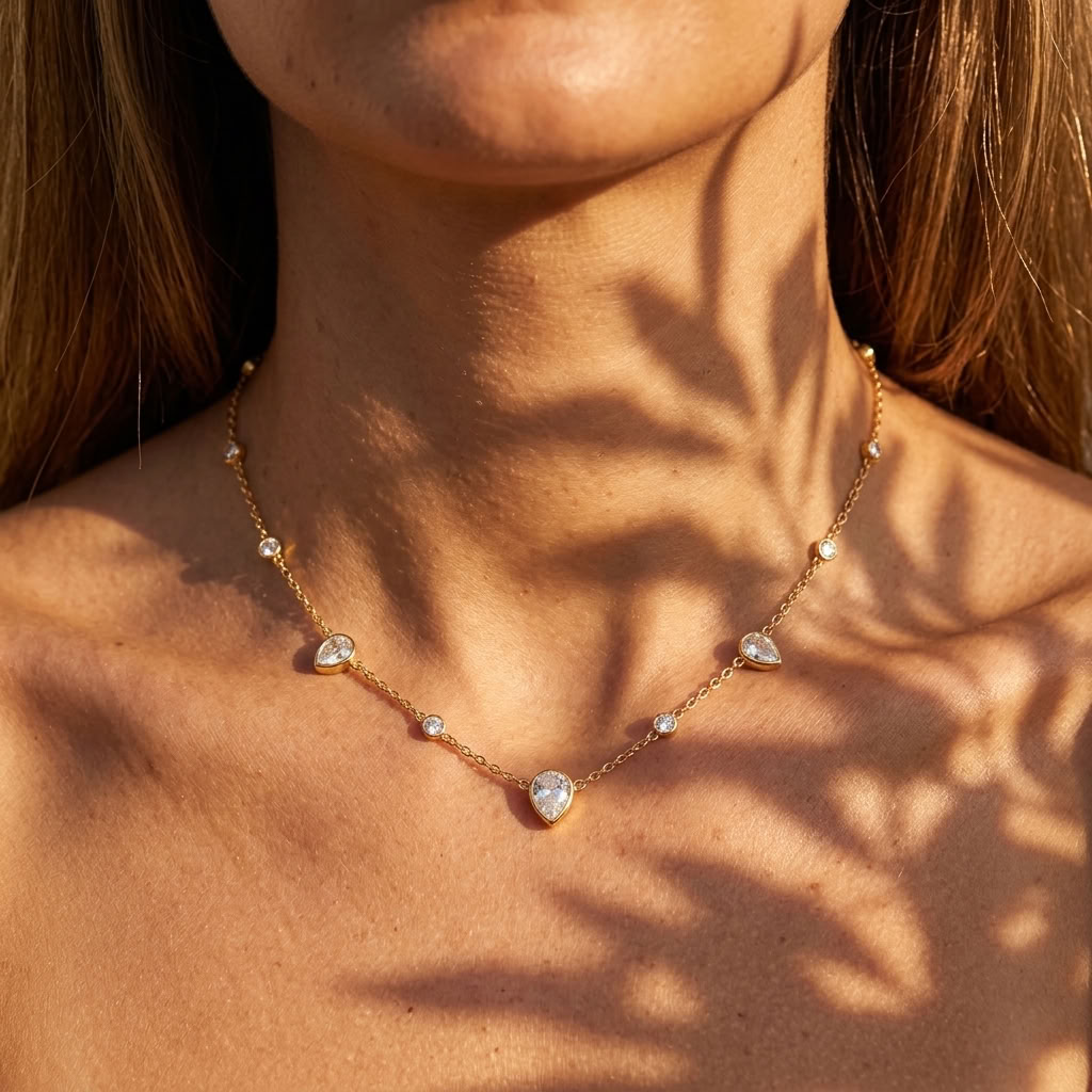 Lucie Pear Station Gold Necklace - Joie d’Or