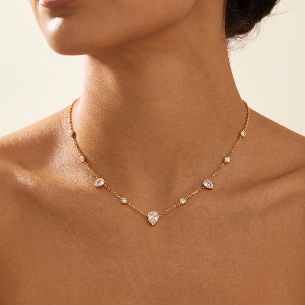 Lucie Pear Station Gold Necklace - Joie d’Or