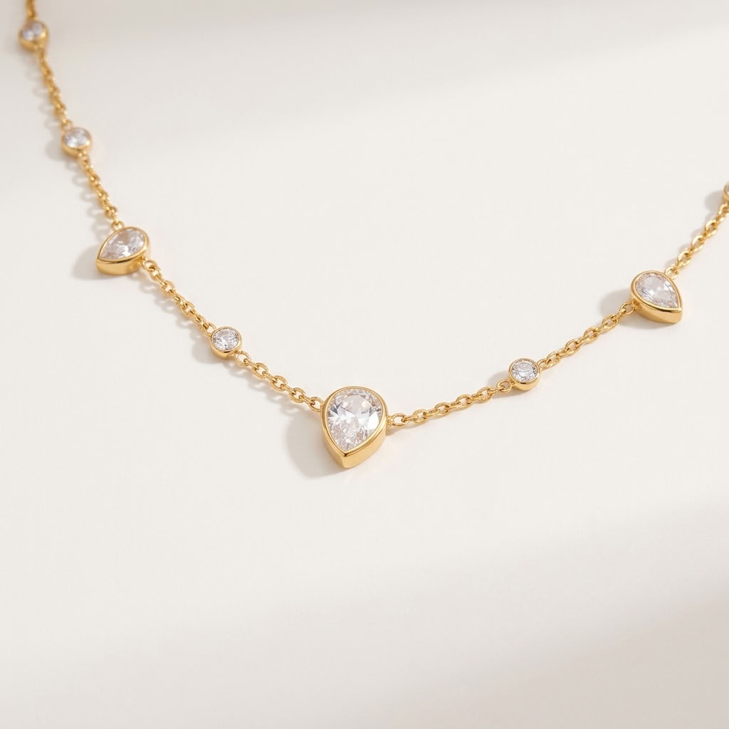 Lucie Pear Station Gold Necklace - Joie d’Or