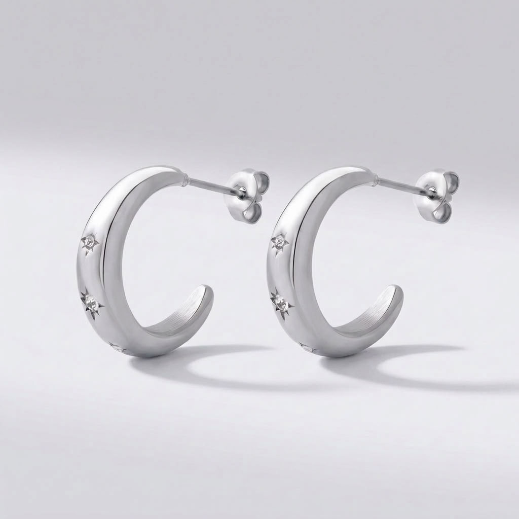 Luna Star Crescent Silver Earrings - Joie d’Or
