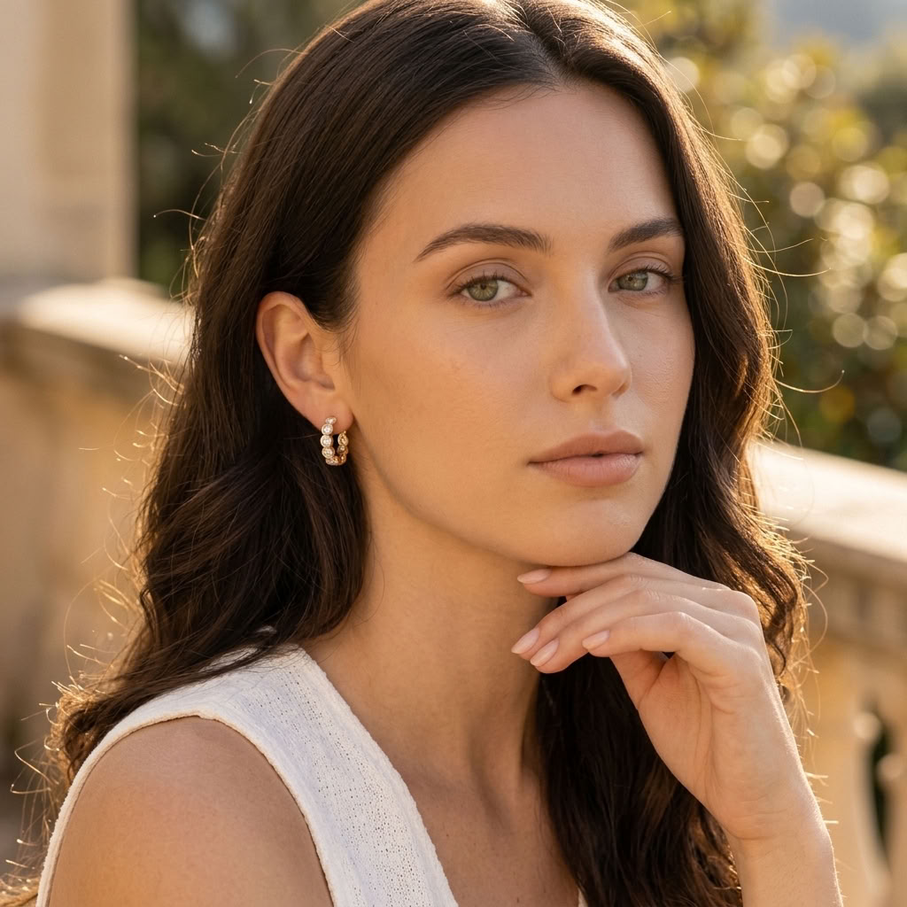 Léa Bezel Huggie Gold Earrings