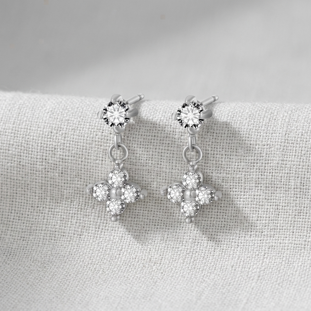 Astrid Clover Crystal Drop Silver Earrings - Joie d’Or