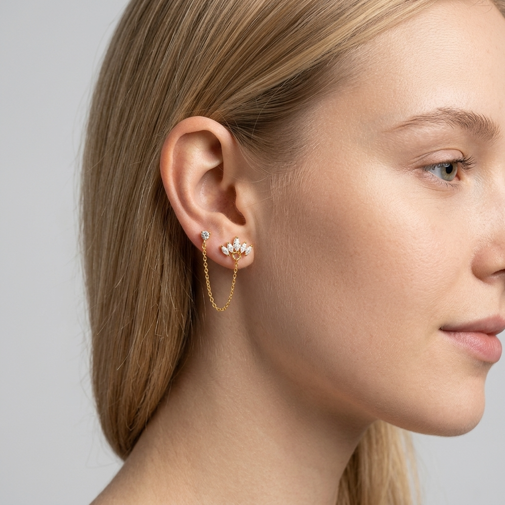 Marquise Crown Crystals Gold Earring - Joie d’Or