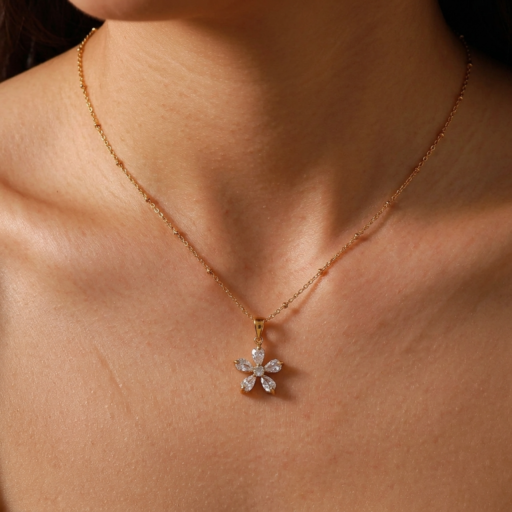 Eléonore Crystal Floral Pendant Necklace - Joie d’Or