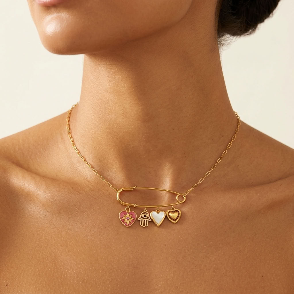 Amira Safety Pin Gold Necklace - Joie d’Or