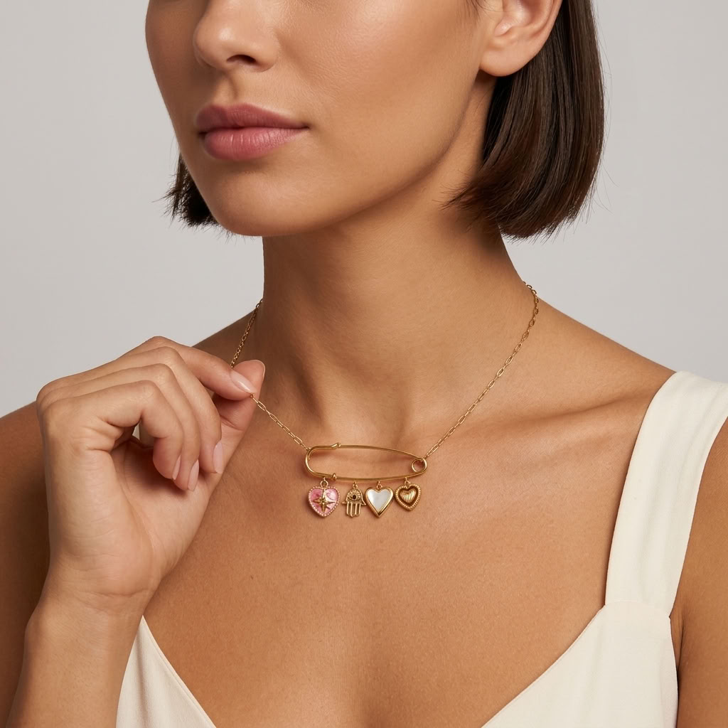 Amira Safety Pin Gold Necklace - Joie d’Or