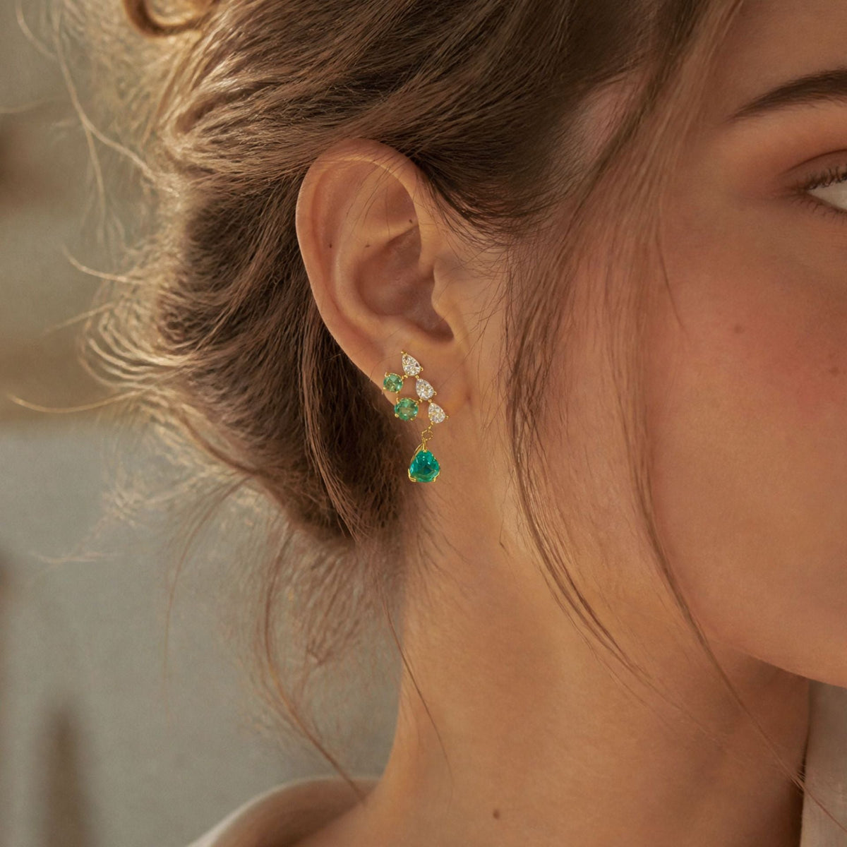 Florentine Green Cascade Gold Earrings