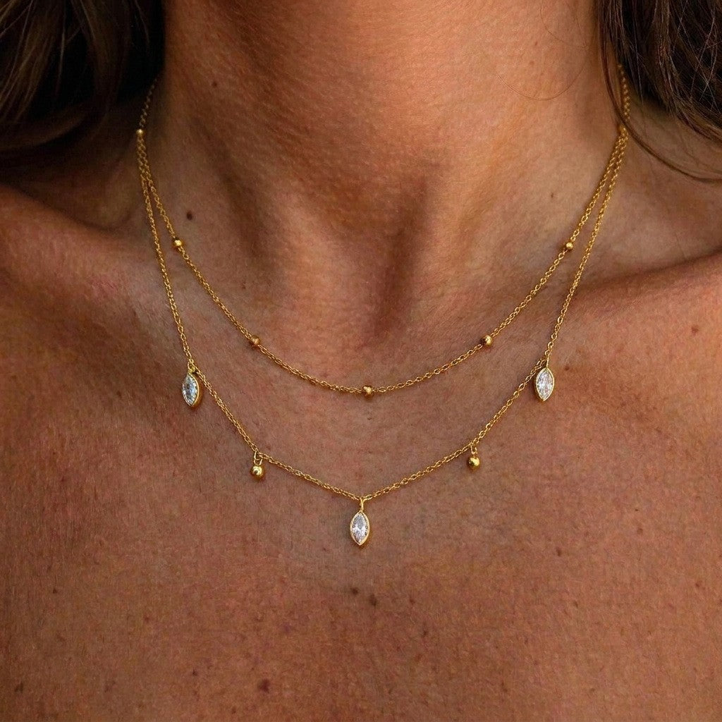 Lucette Layered Marquise Gold Necklace