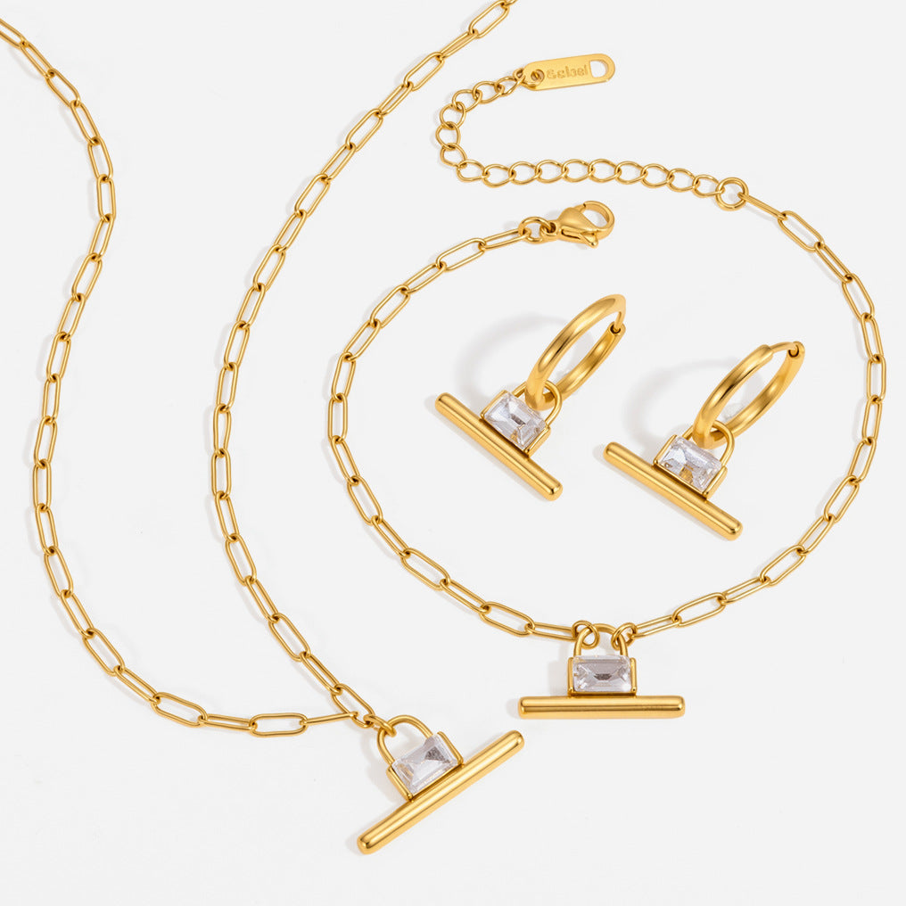 Margaux Padlock T-Bar Gold Bracelet