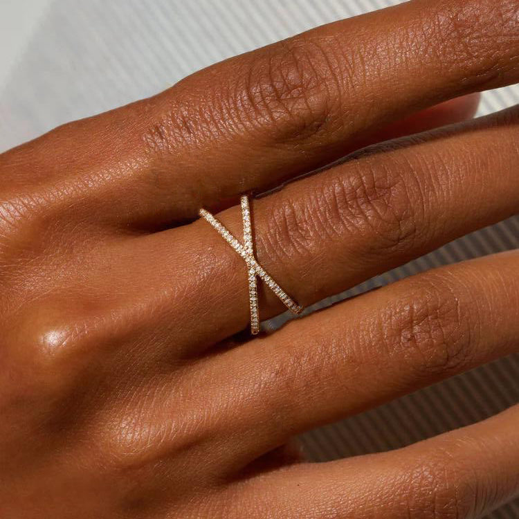 Nia Gold Diamond Cross Ring