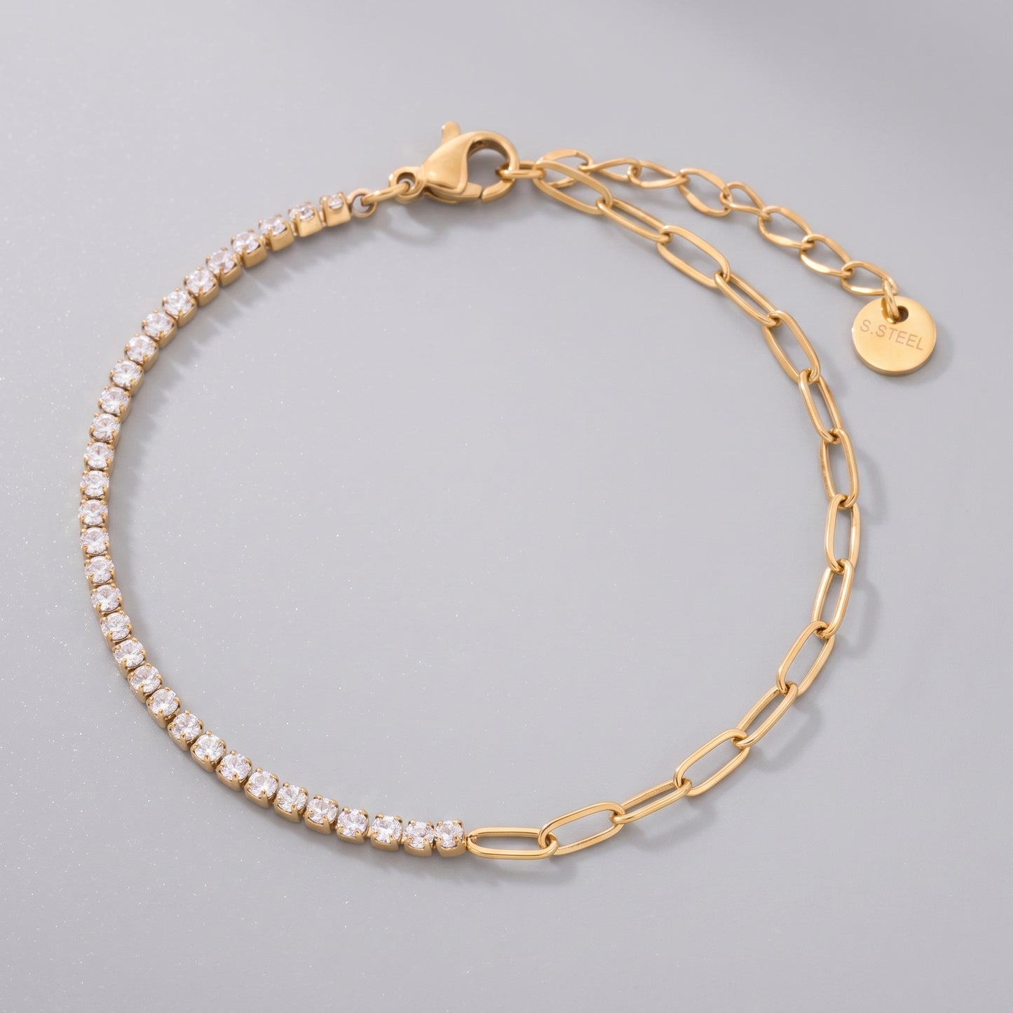 Chiara Dual Chain Zircon Paperclip Gold Bracelet - Joie d’Or