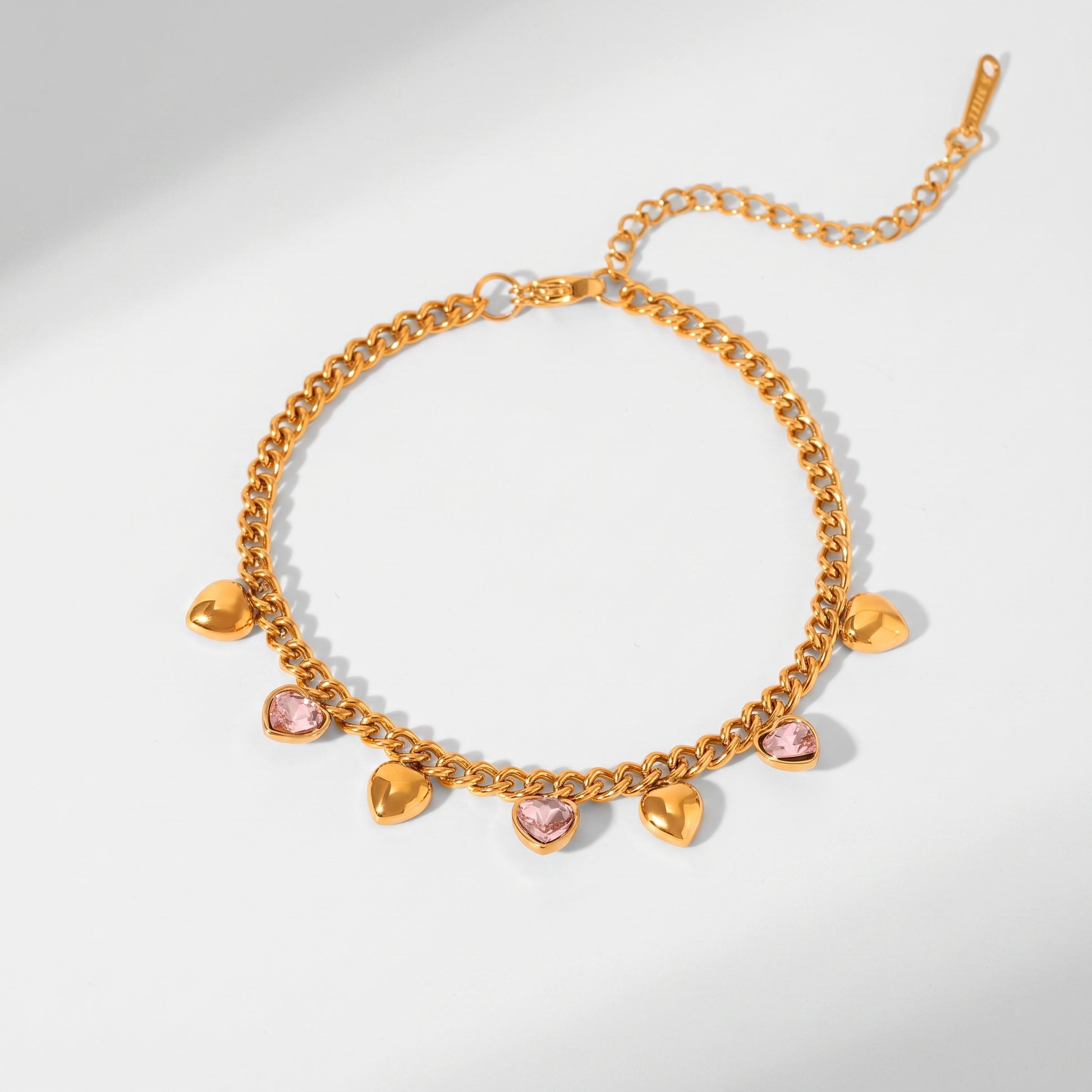 Amélie Pink & Gold Heart Charm Bracelet - Joie d’Or