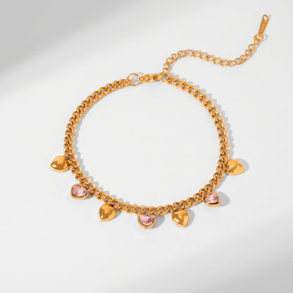 Amélie Pink & Gold Heart Charm Bracelet - Joie d’Or