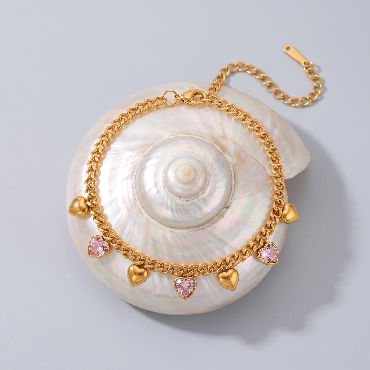 Amélie Pink & Gold Heart Charm Bracelet - Joie d’Or