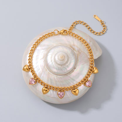 Amélie Pink & Gold Heart Charm Bracelet - Joie d’Or