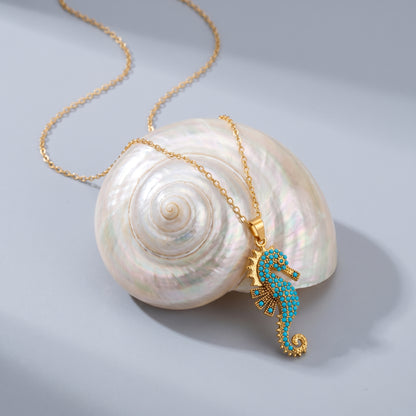 Viola Turquoise Seahorse Gold Necklace - Joie d’Or