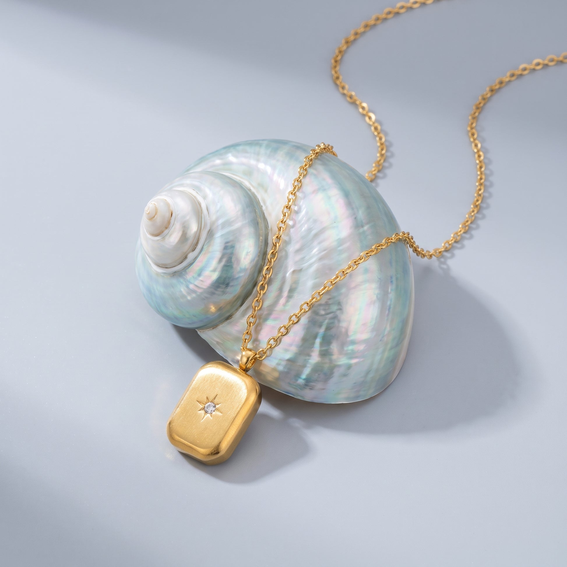 Celeste Vintage Geometric Tag Crystal Gold Necklace - Joie d’Or