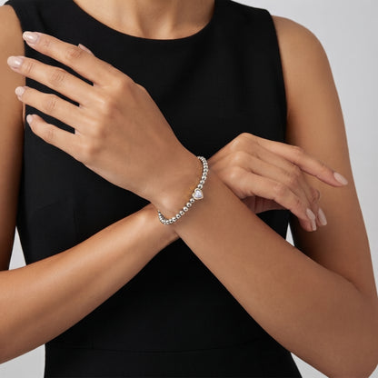 Vittoria Heart Gem Beaded Silver Bracelet - Joie d’Or