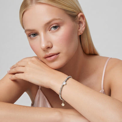 Vittoria Heart Gem Beaded Silver Bracelet - Joie d’Or