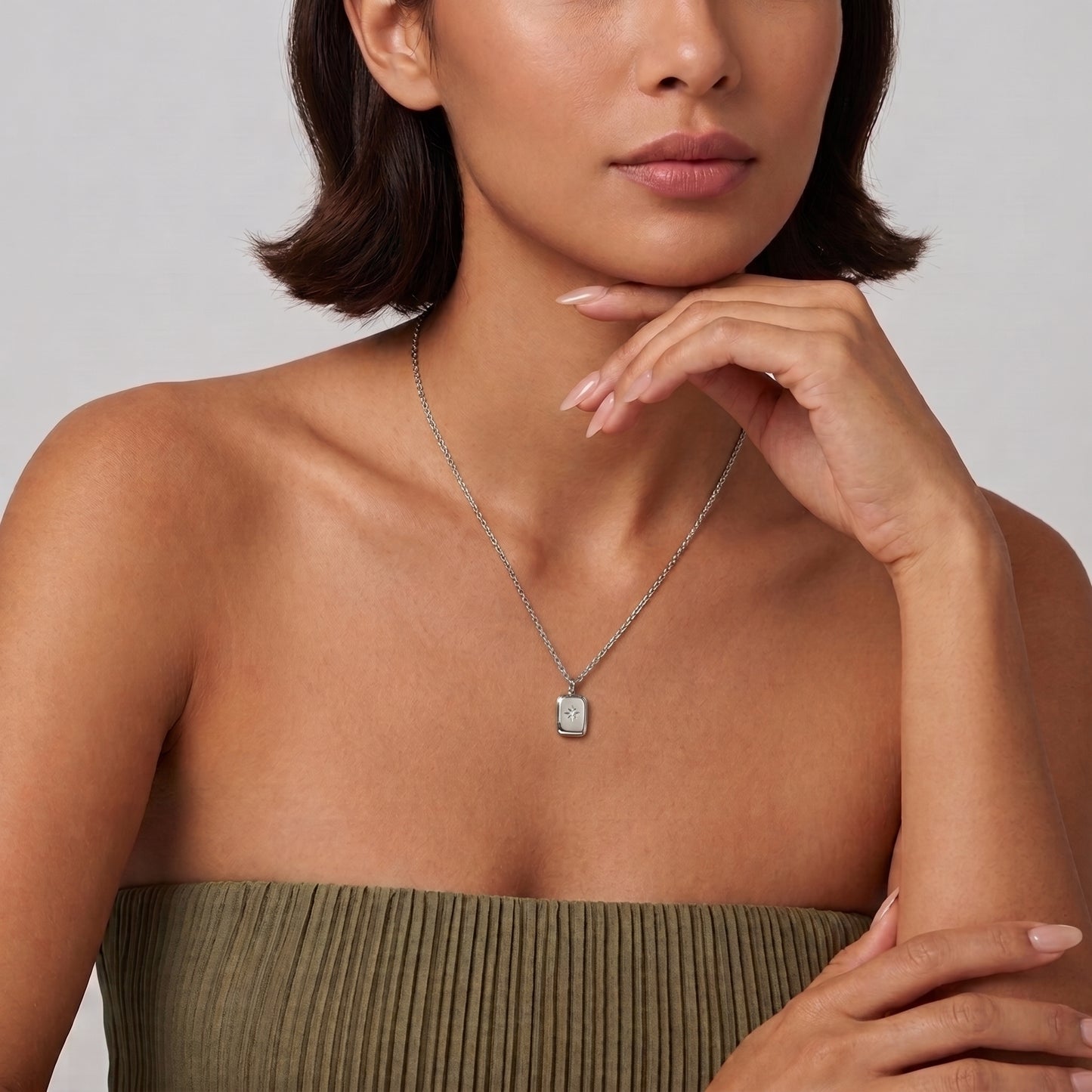 Celeste Vintage Geometric Tag Crystal Silver Necklace - Joie d’Or