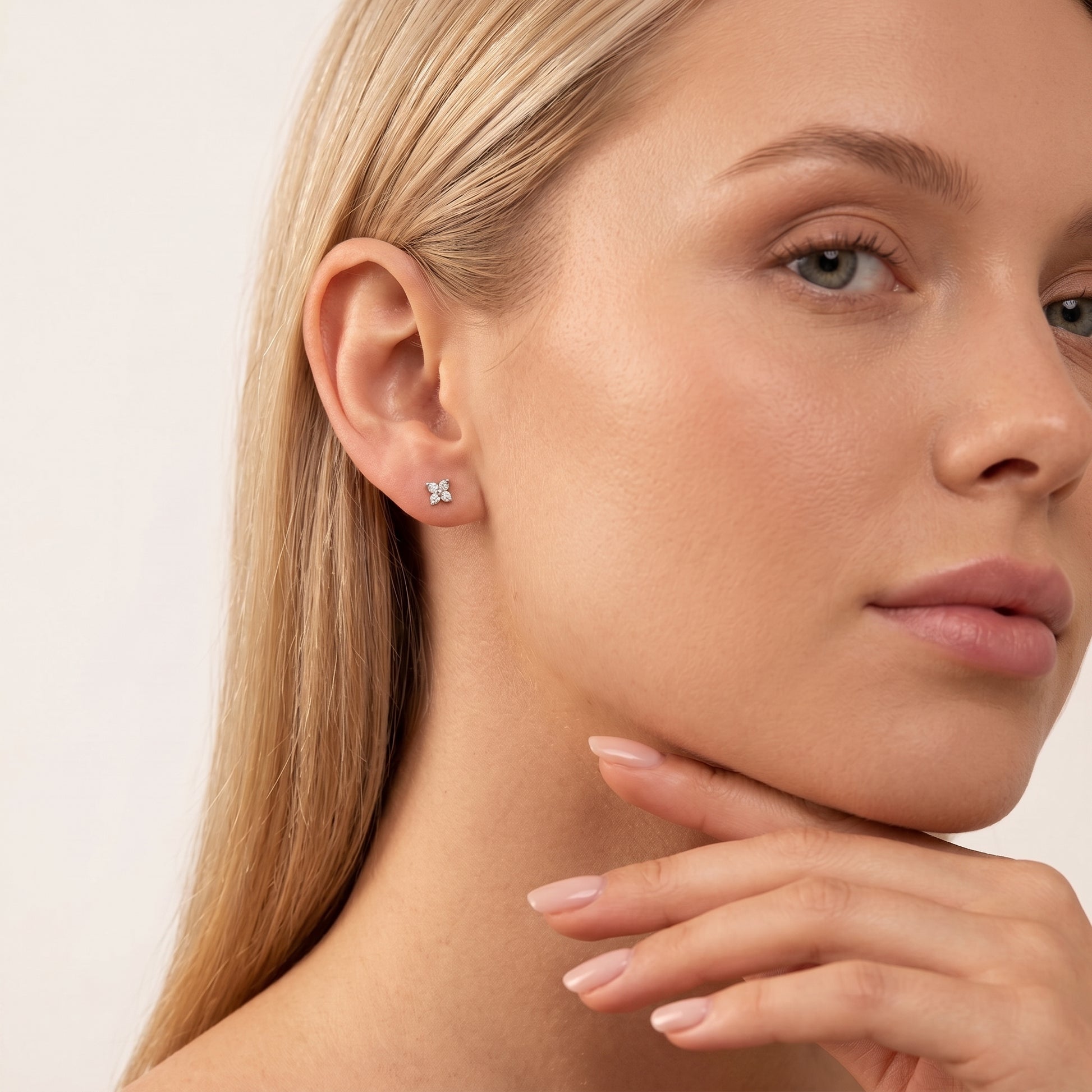 Agathe Four-Petal Crystal Flower Silver Earrings - Joie d’Or