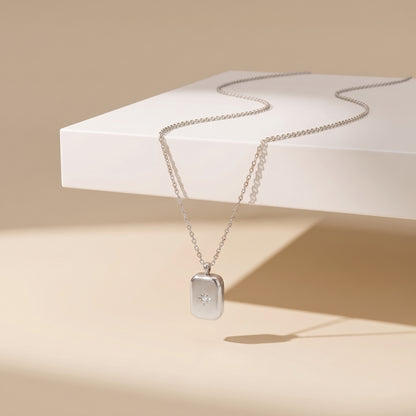 Celeste Vintage Geometric Tag Crystal Silver Necklace - Joie d’Or