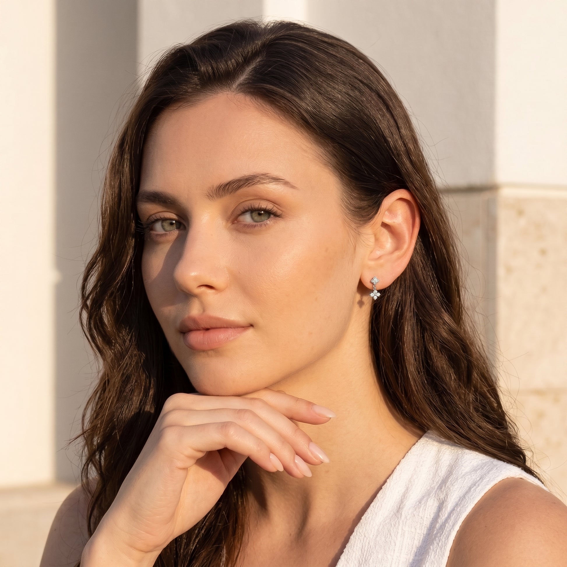 Astrid Four-Petal Crystal Drop Silver Earrings - Joie d’Or