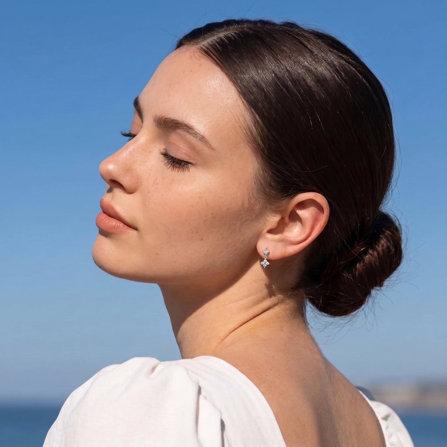 Astrid Four-Petal Crystal Drop Silver Earrings - Joie d’Or