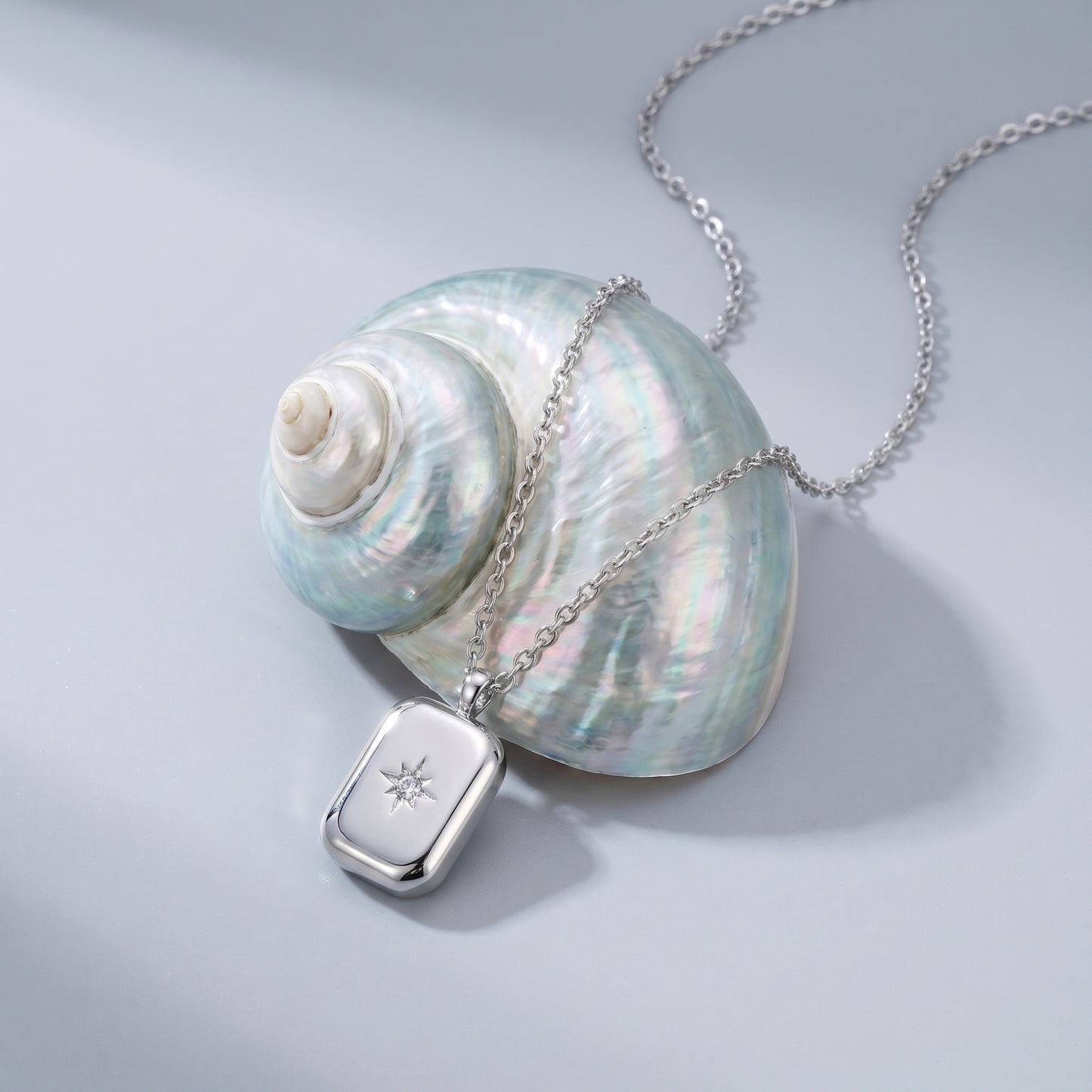 Celeste Vintage Geometric Tag Crystal Silver Necklace - Joie d’Or