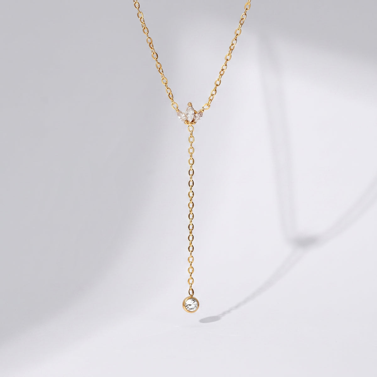 Elise Elegant Lotus Drop Gold Lariat - Joie d’Or