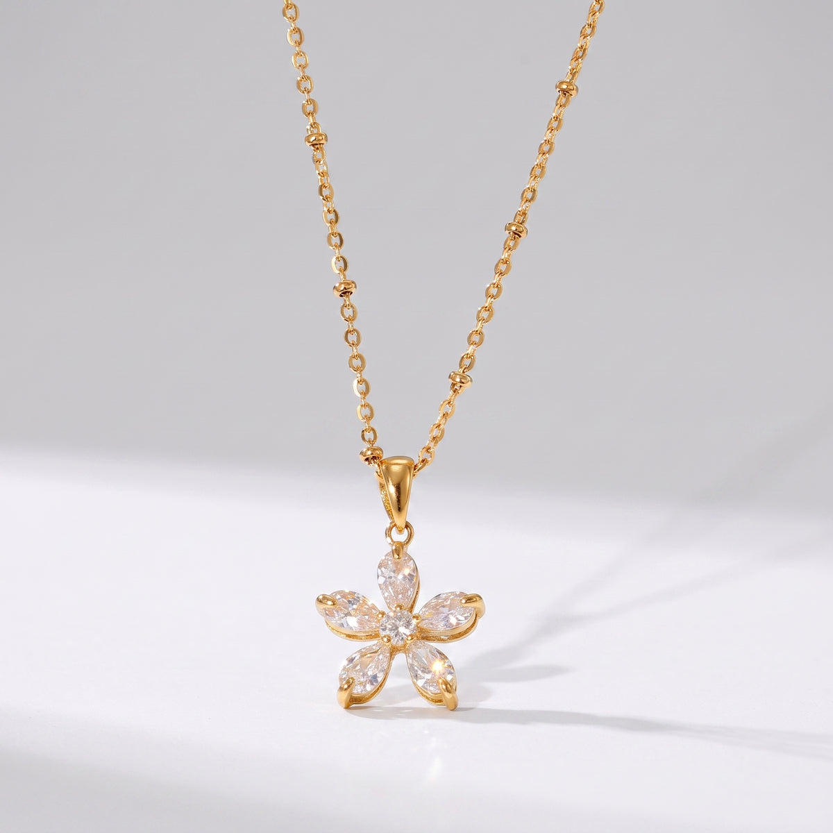 Elise Five-Petal Crystal Floral Gold Necklace - Joie d’Or