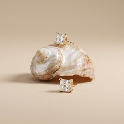 Chloe Dainty Square Zircon Gold Studs - Joie d’Or