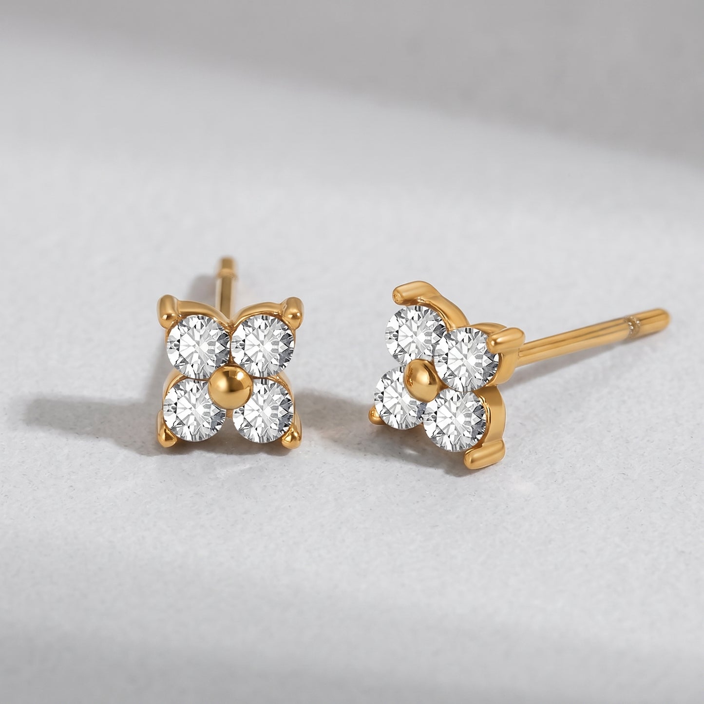 Agathe Four-Petal Crystal Flower Gold Earrings - Joie d’Or