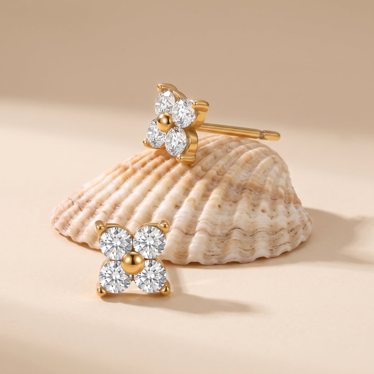 Agathe Four-Petal Crystal Flower Gold Earrings - Joie d’Or