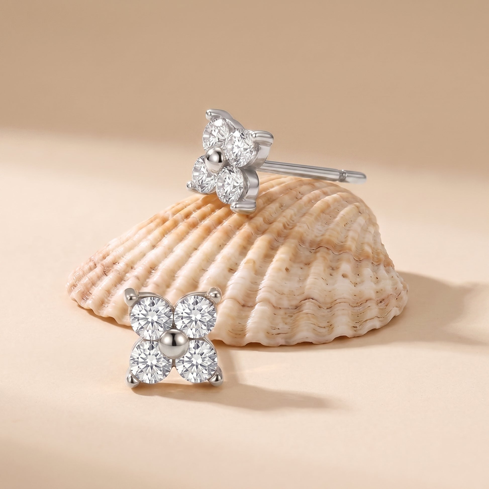 Agathe Four-Petal Crystal Flower Silver Earrings - Joie d’Or