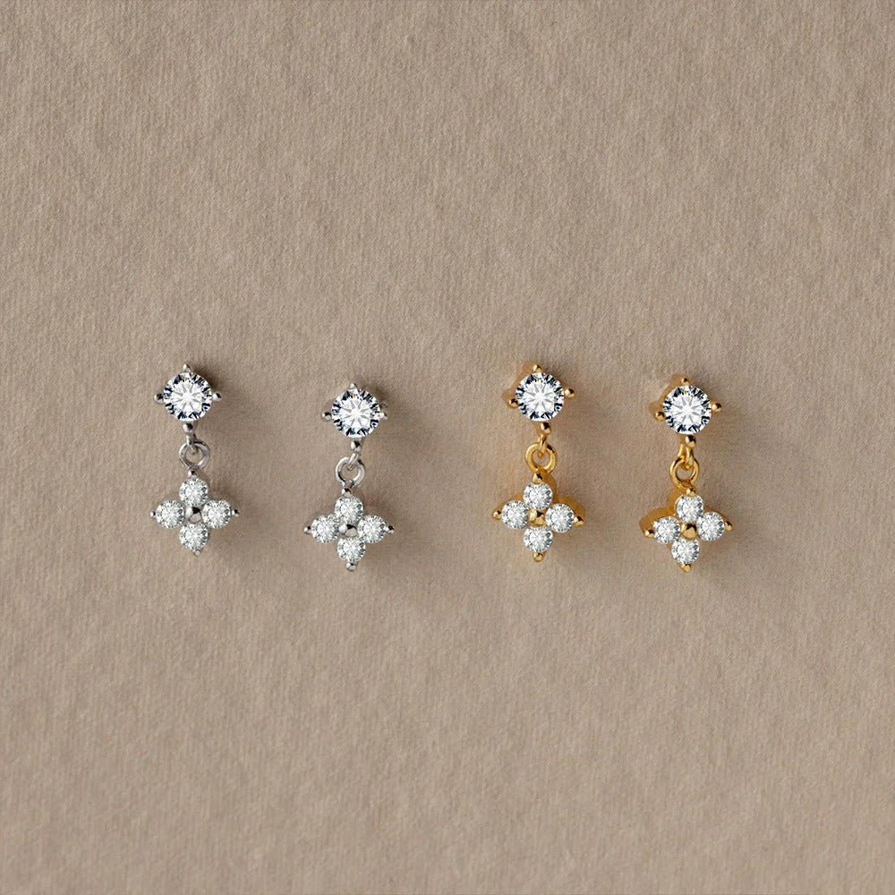 Astrid Clover Crystal Drop Gold Earrings - Joie d’Or