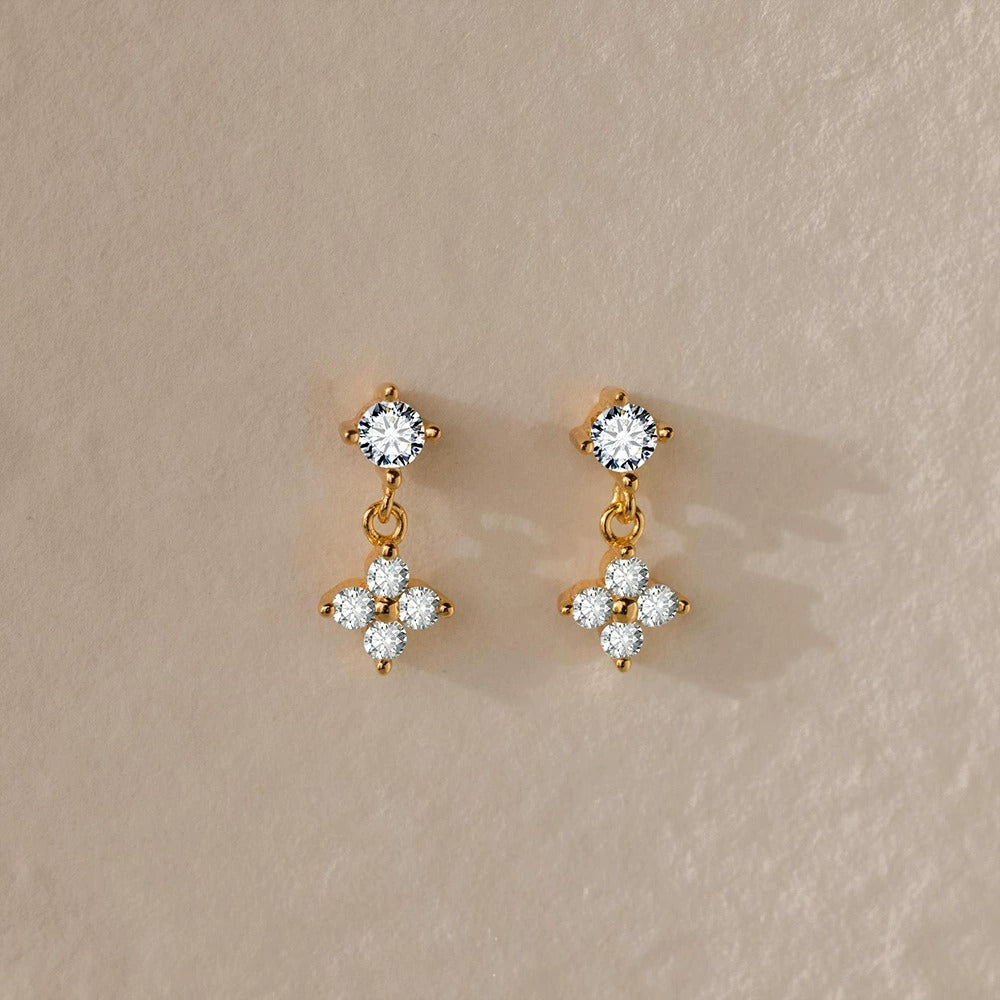 Astrid Clover Crystal Drop Gold Earrings - Joie d’Or
