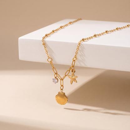 Beatrix Ocean Charm & Crystal Gold Chain - Joie d’Or