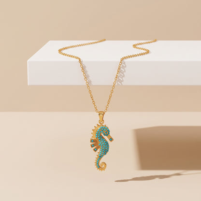 Viola Turquoise Seahorse Gold Necklace - Joie d’Or