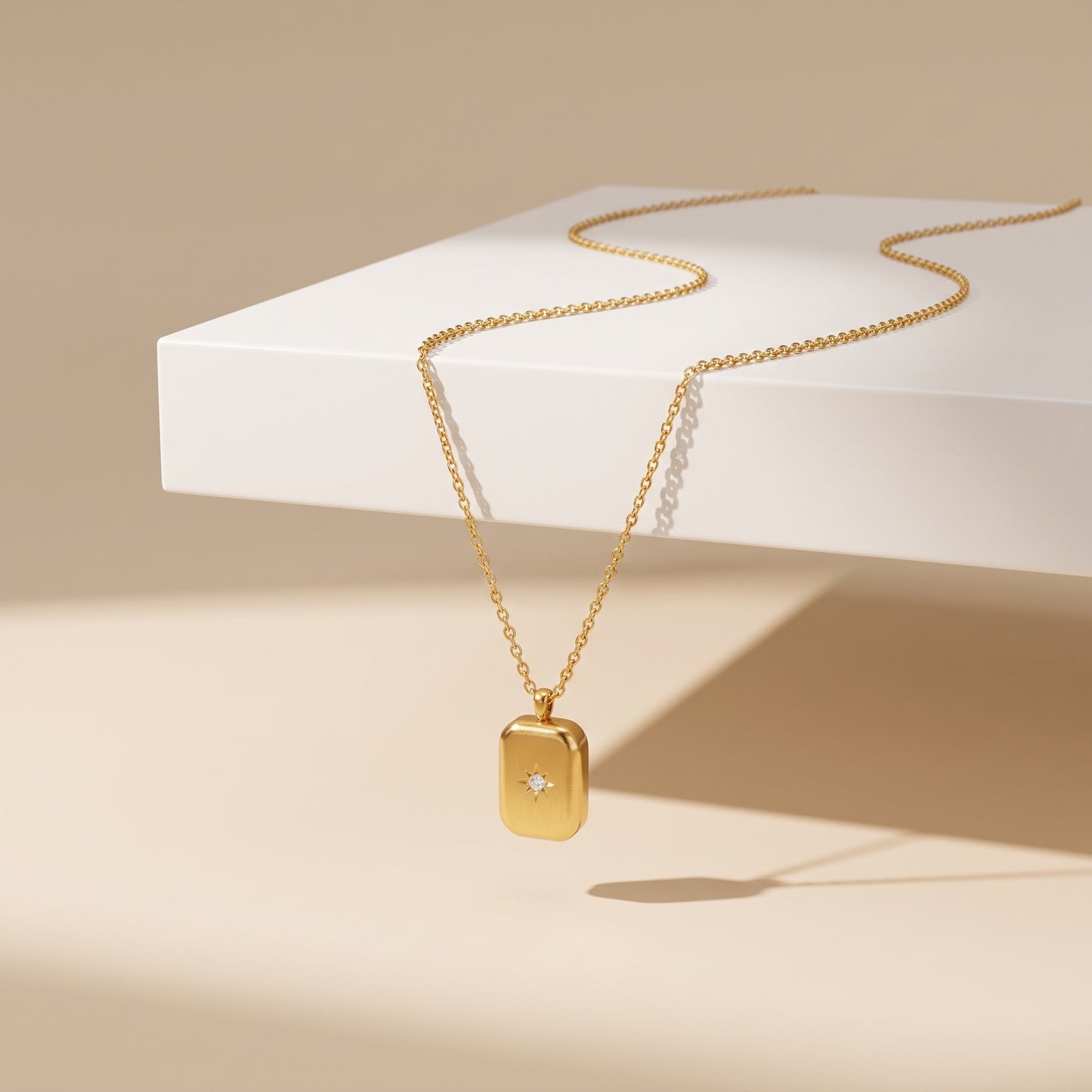 Celeste Vintage Geometric Tag Crystal Gold Necklace - Joie d’Or