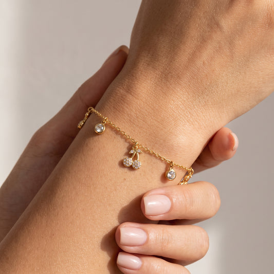 Mélisande Sparkling Crystal Cherry Gold Bracelet - Joie d’Or