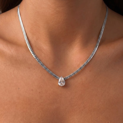 Aurelia Pear Cut Zircon Chain Silver Necklace - Joie d’Or