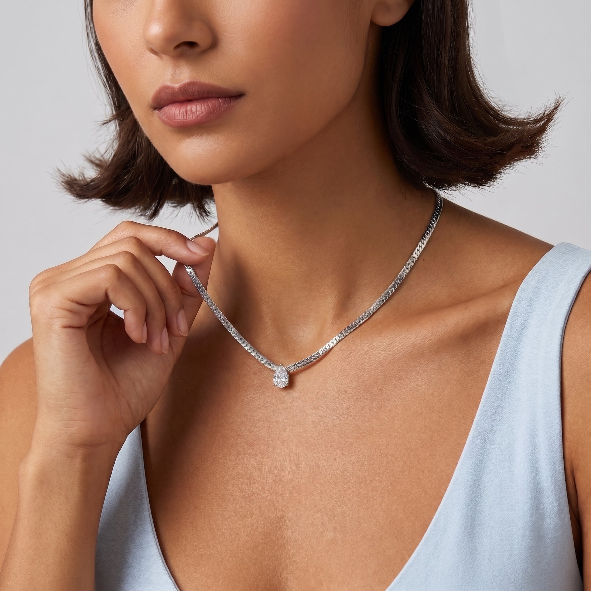 Aurelia Pear Cut Zircon Chain Silver Necklace - Joie d’Or