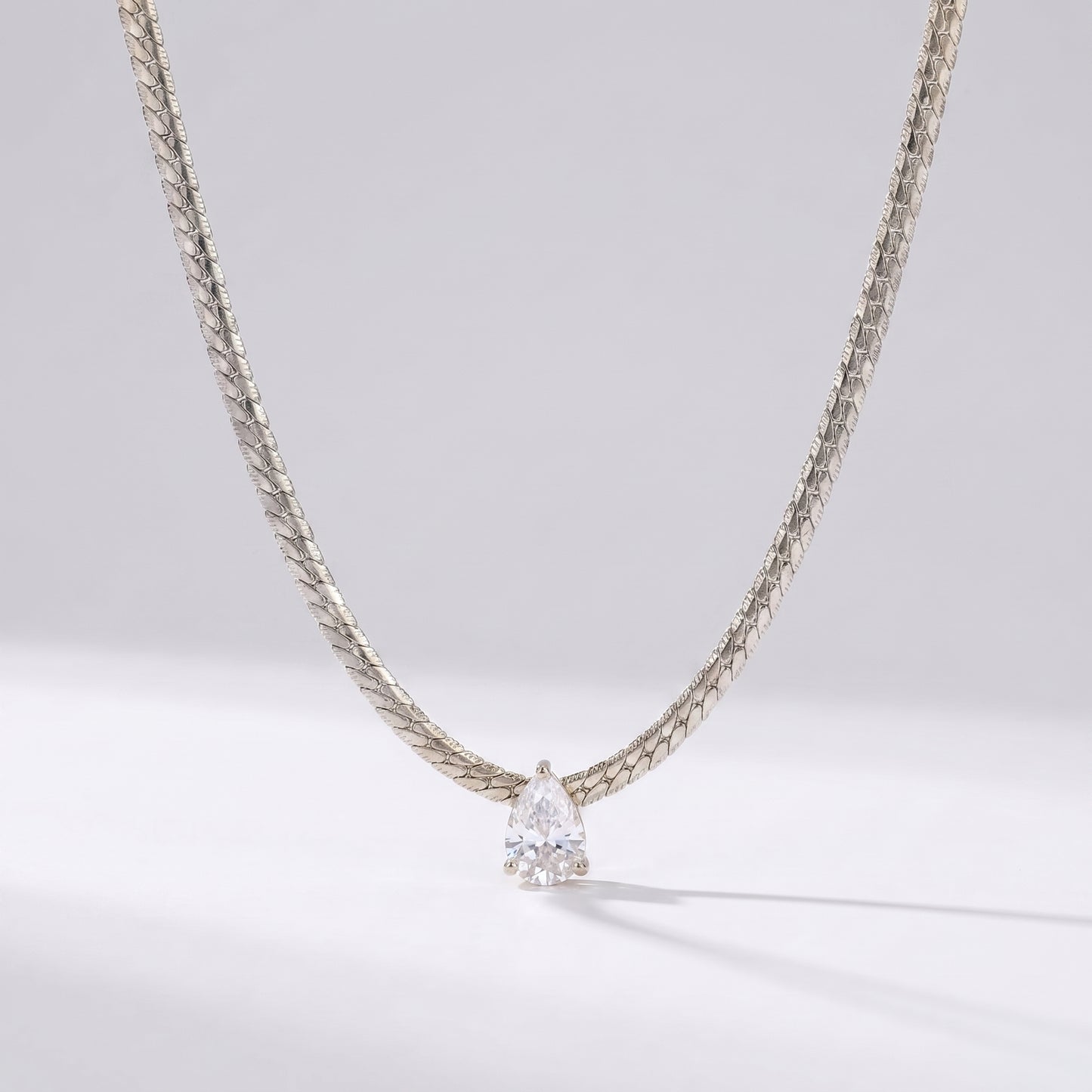 Aurelia Pear Cut Zircon Chain Silver Necklace - Joie d’Or