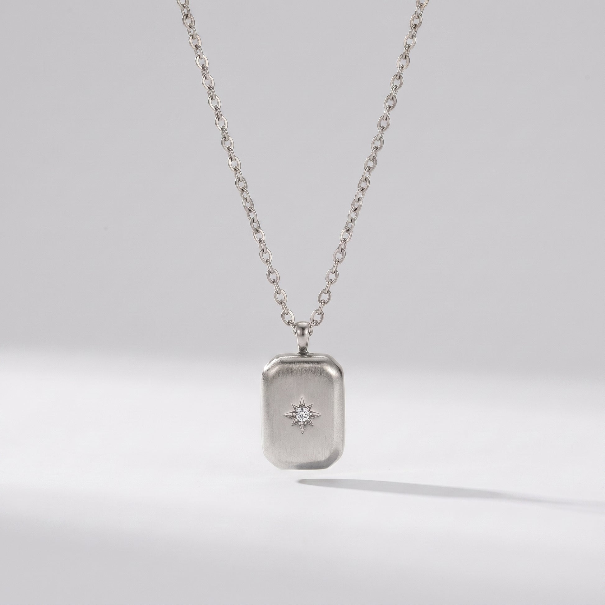 Celeste Vintage Geometric Tag Crystal Silver Necklace - Joie d’Or