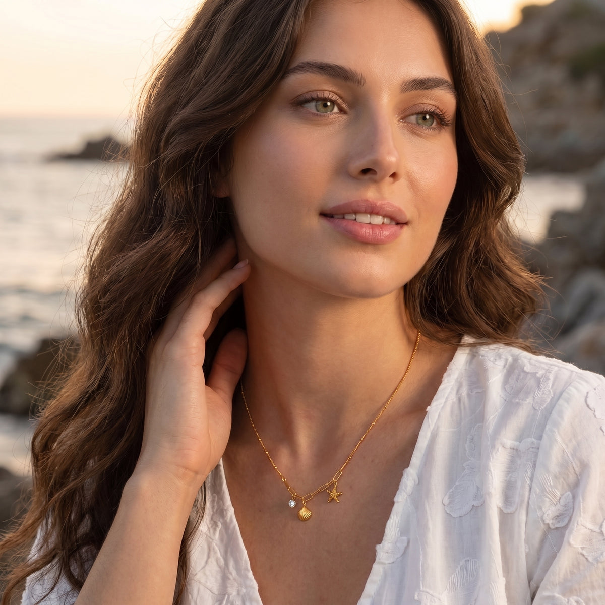 Beatrix Ocean Charm & Crystal Gold Chain - Joie d’Or