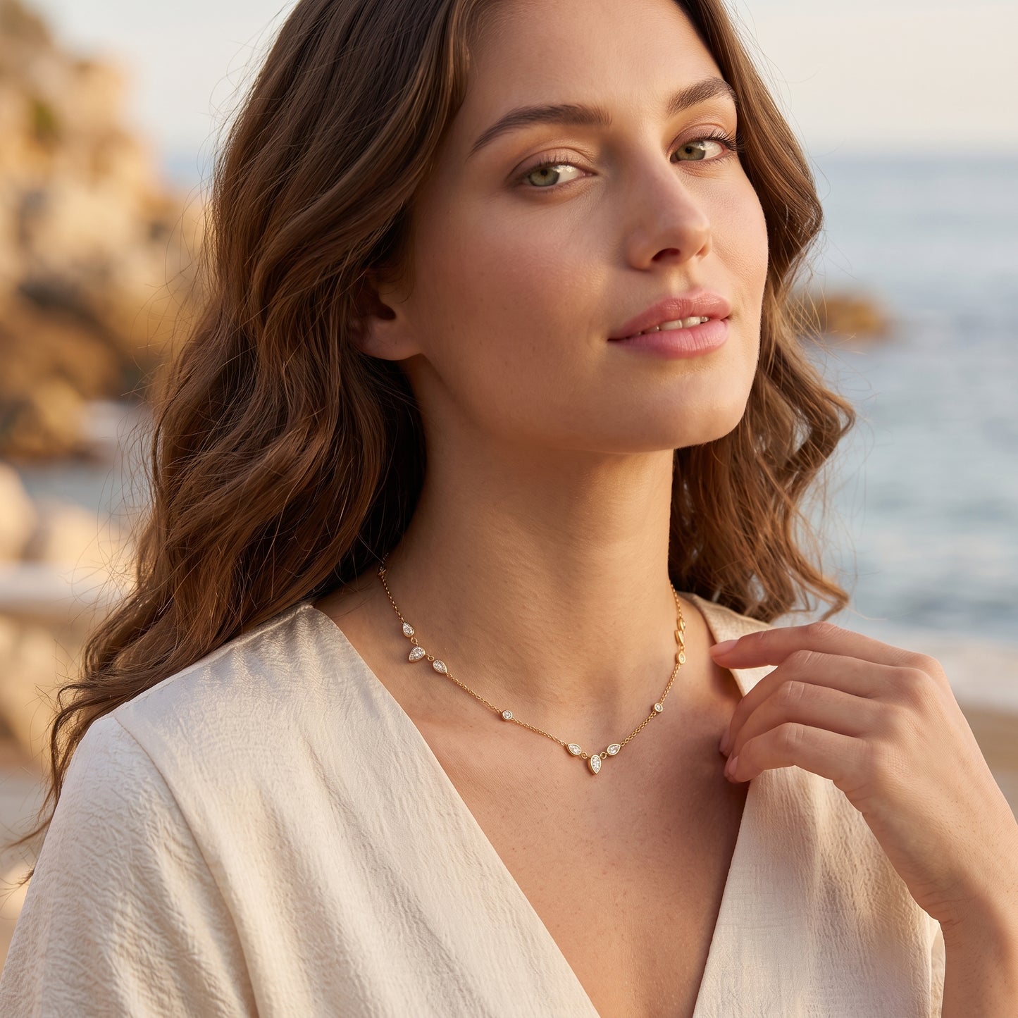 Lucienne Crystal Pear Gold Necklace - Joie d’Or