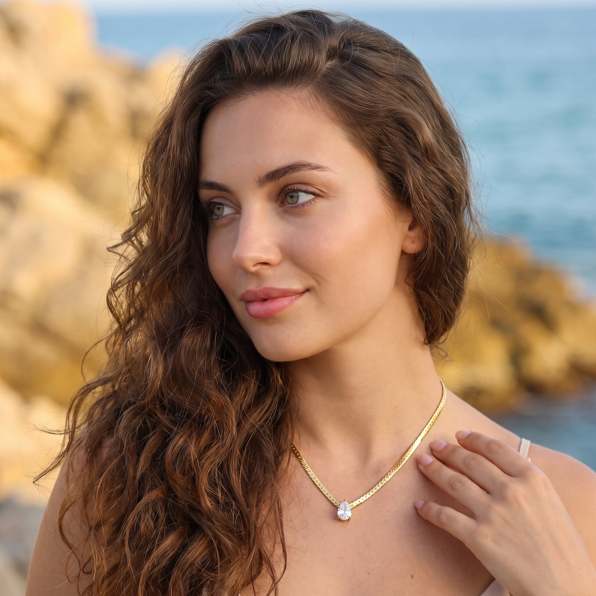 Aurelia Pear Cut Zircon Chain Gold Necklace - Joie d’Or